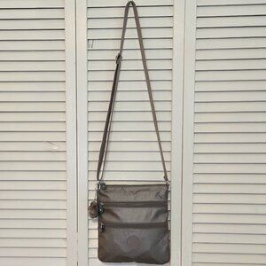 Kipling Pewter Metallic Nylon Naira Monkey Crossbody Bag
